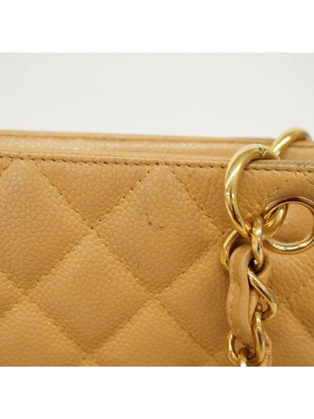 Chanel Chain Tote Quilted Caviar Leather Beige Gold - Picture 9 of 10
